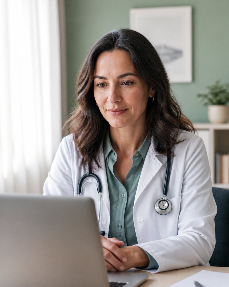 Clinician working in a telehealth room